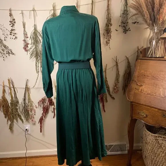 COPY - NWT Vintage Ellen Ashley Green Silk Long Sleeve Pleated Shirt Dress Size… - Picture 4 of 7
